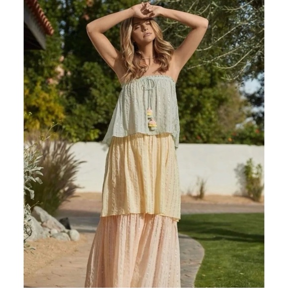 Anthropologie PQ Briar Shimmer Tiered Cover Up Maxi Dress - Picture 2 of 10